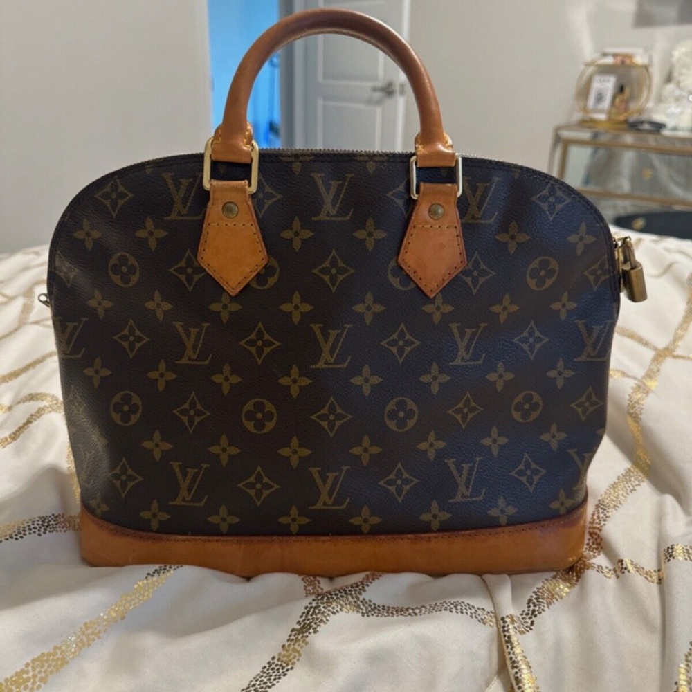 Louis Vuitton Womens Monogram Coated Canvas Leather Top Handle Alma BB Handbag